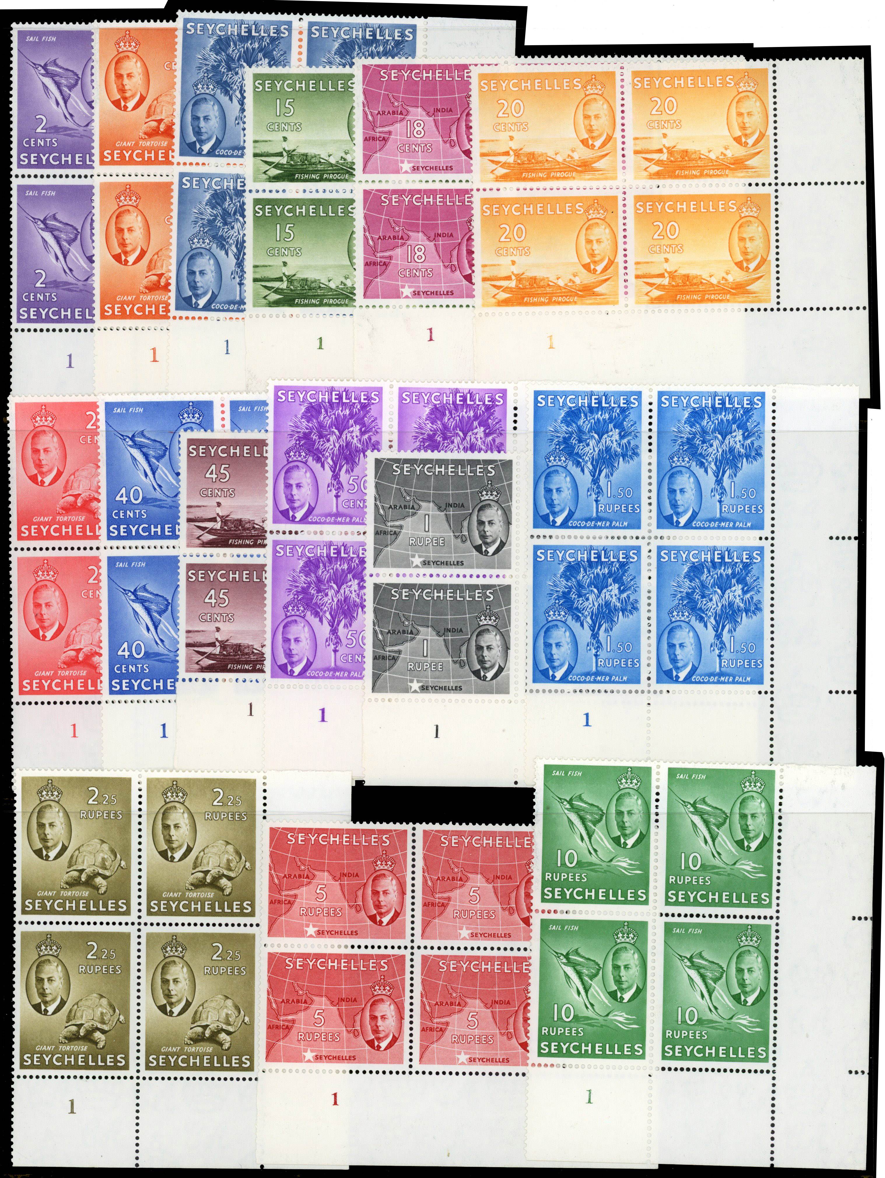 Seychelles SG 158-172 Plate blocks mint