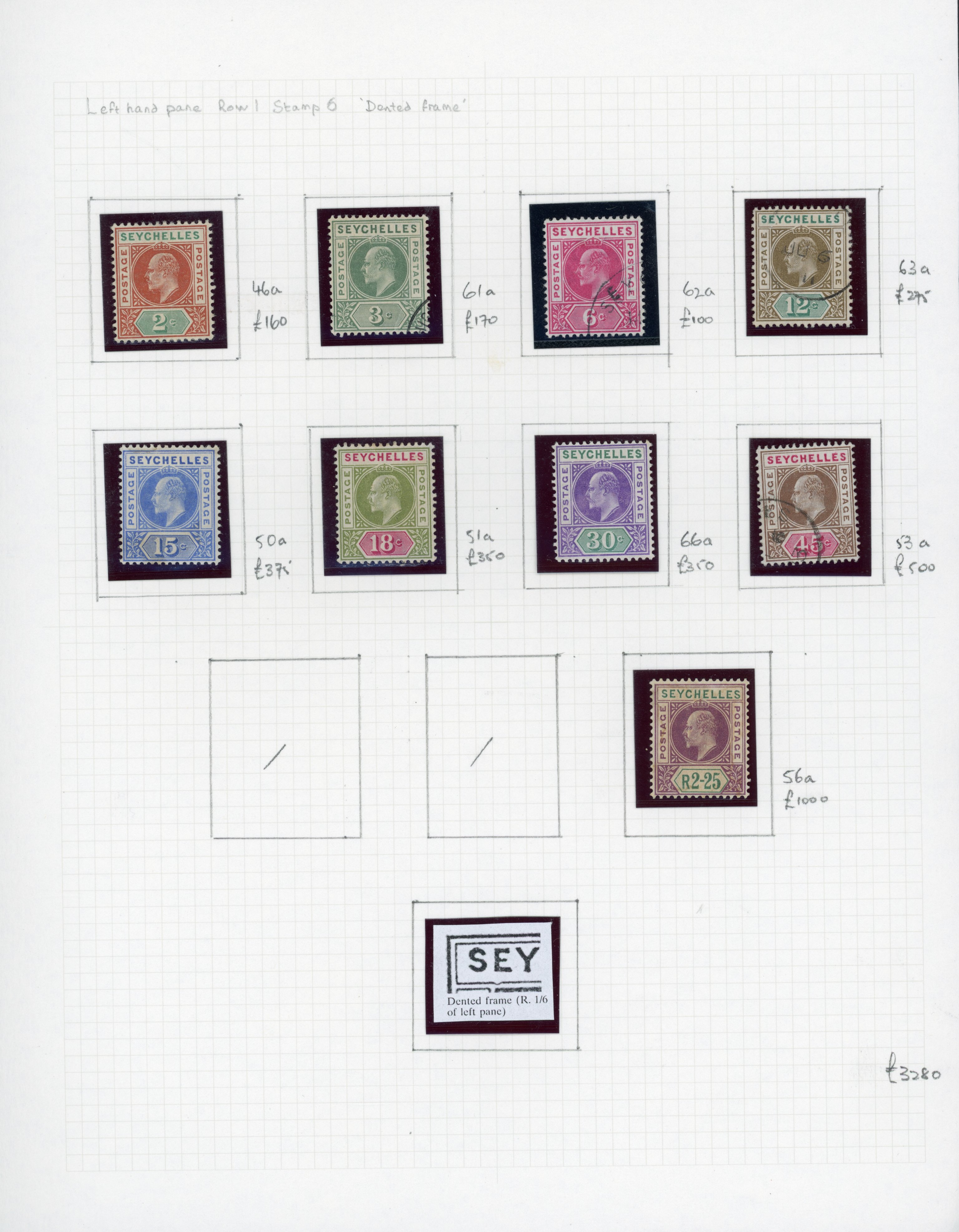 Seychelles 1903 to 1906 KEVII dented frame varieties unused/used
