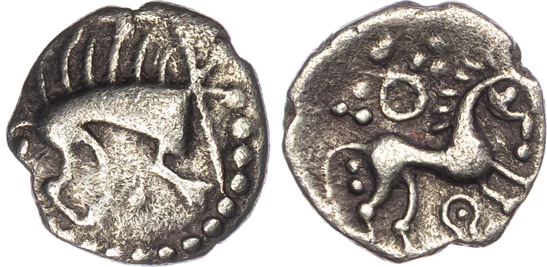 Iceni (c. 50-15 BC) AR Unit, ‘Norfolk Boar Phallic’ type, 1.14g.