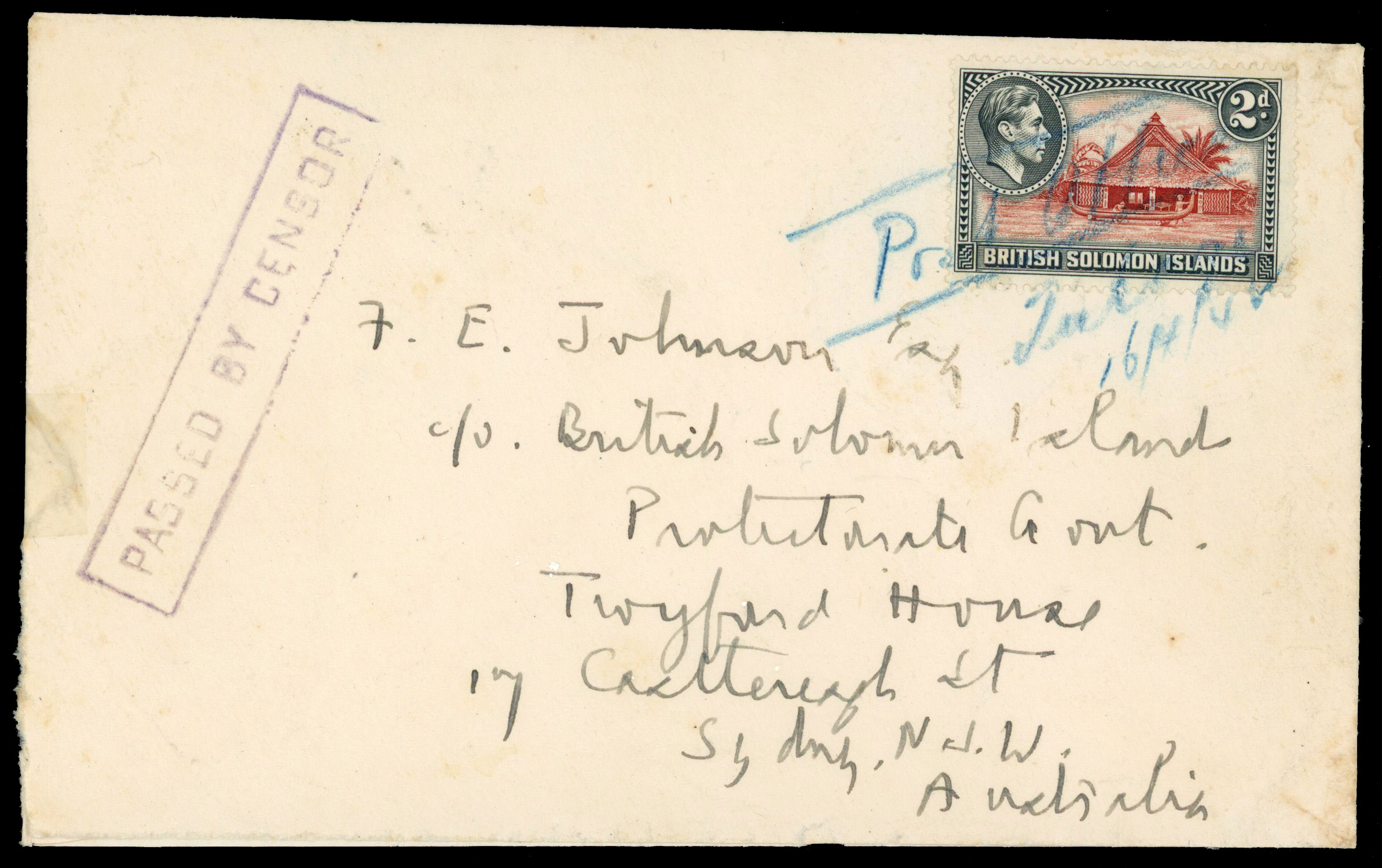 Solomon Islands 1942 cover to Sydney