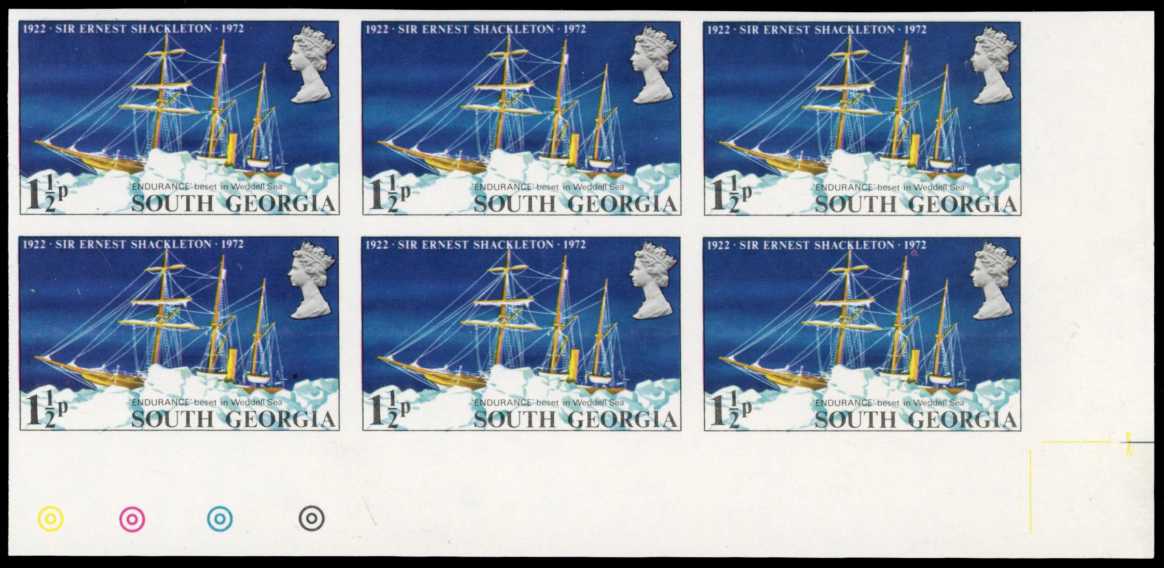 South Georgia SG 32 1972 Shackleton 1½p imperforate block mint