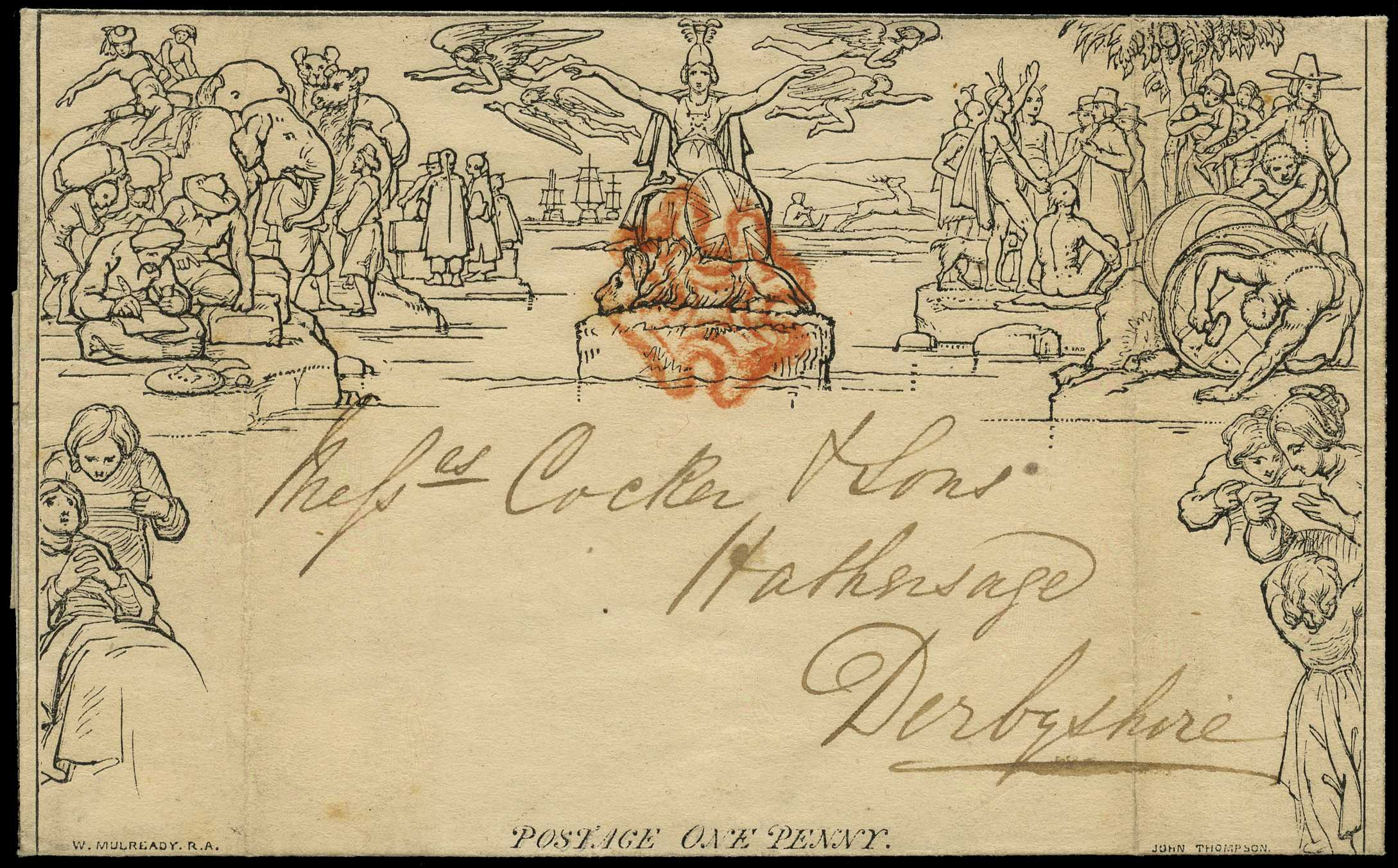 1840 1d black Mulready cover addressed...