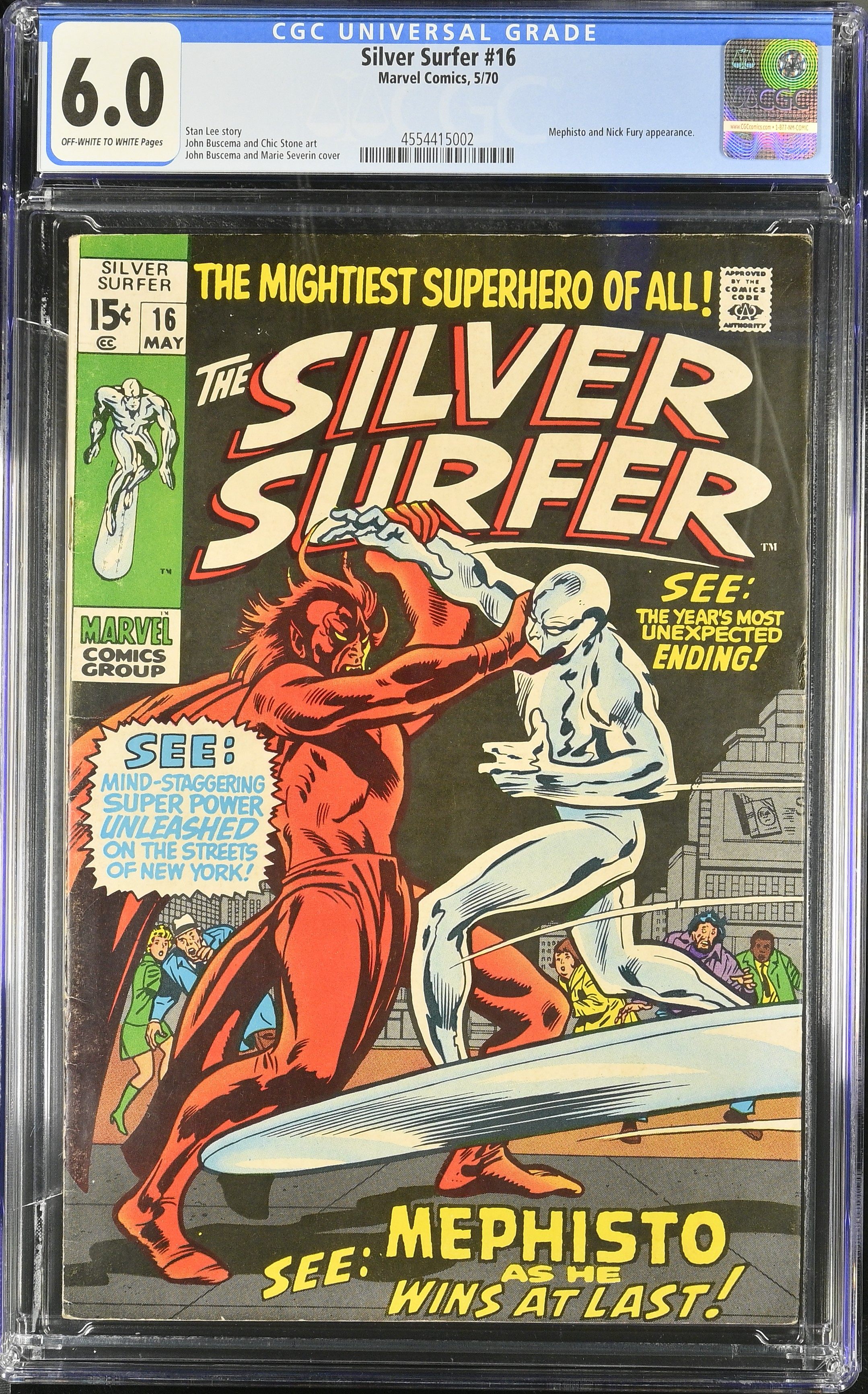 Silver Surfer #16 CGC 6.0 "In the Hands of Mephisto!" (Marvel Comics, 1970) Off-White to White Pages