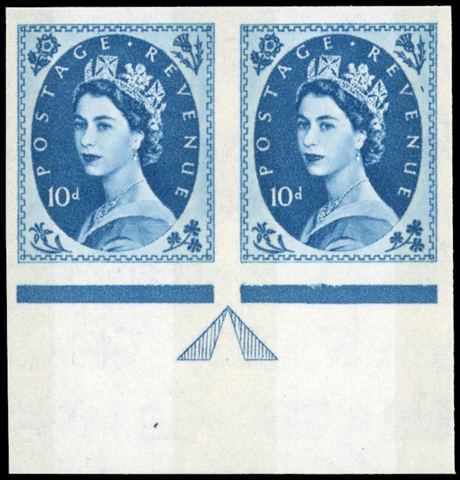 Great Britain 1966 10d Prussian blue, Horizontal Pair, BPMA Imprimatur, SG 617d