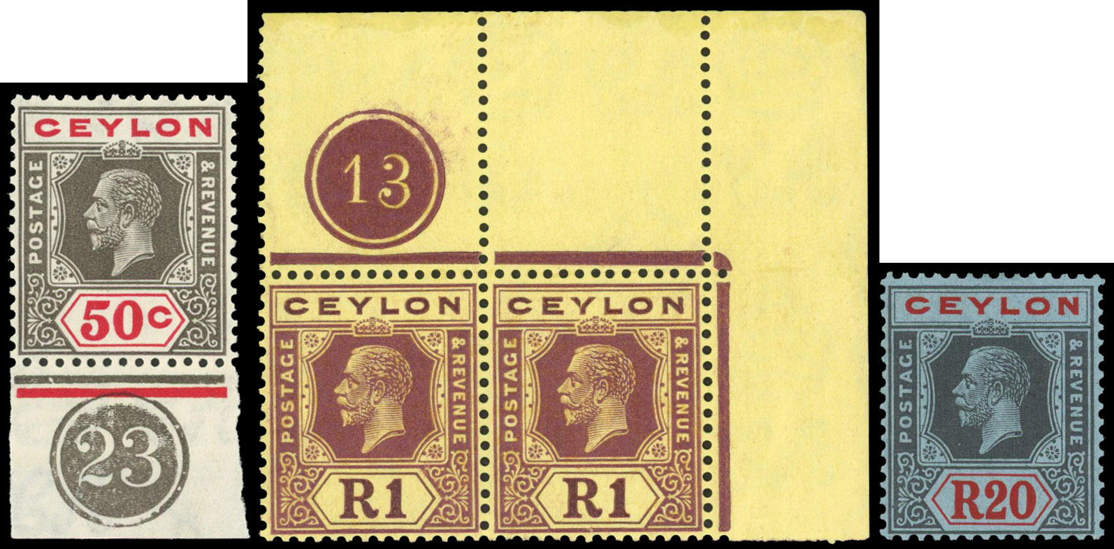 Ceylon 1921-32 Script wmk range to 20r