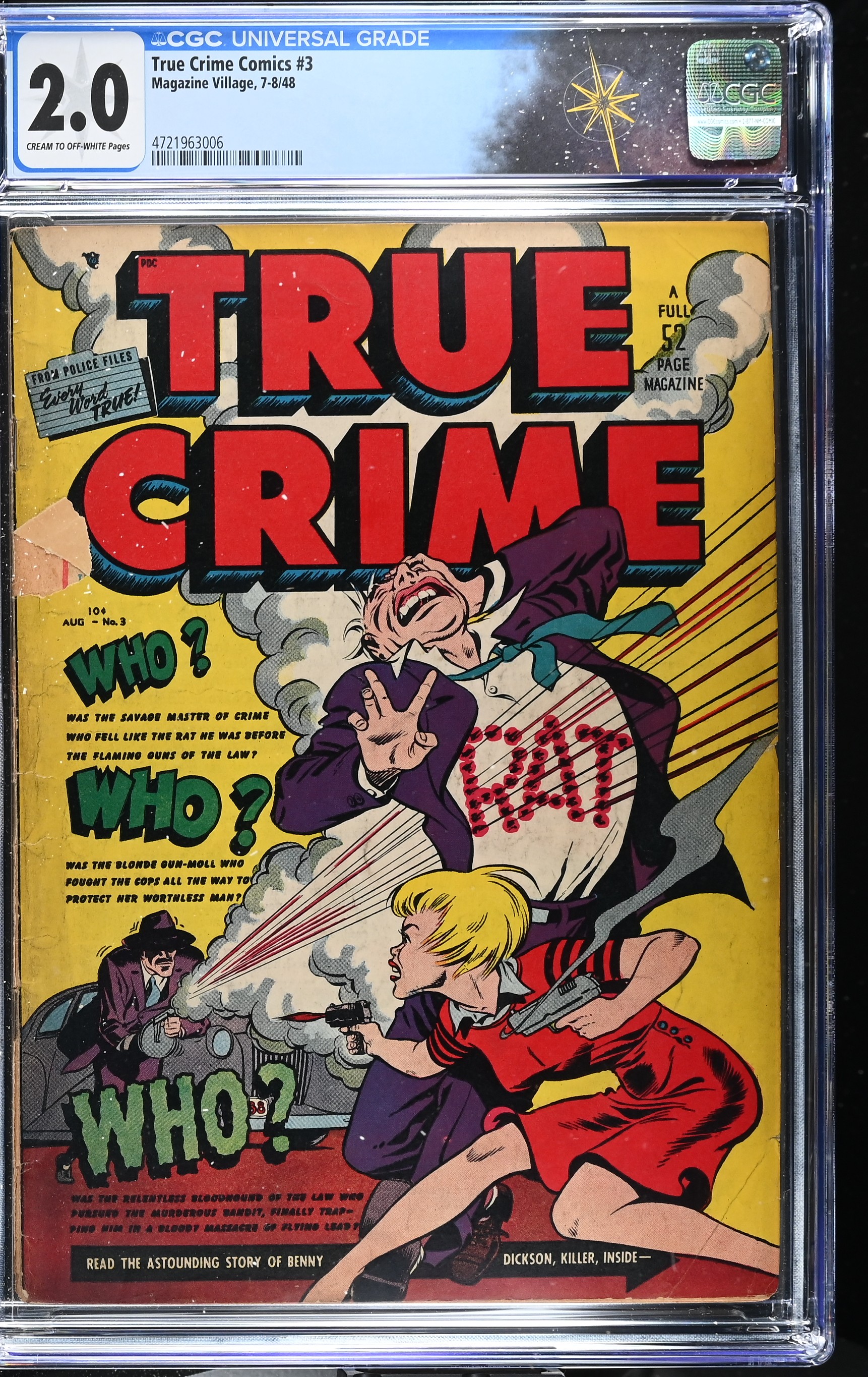 True Crime Comics #3 CGC 2.0 Cover by Jack Cole (Magazine Village, 1948) Cream to Off-White Pages