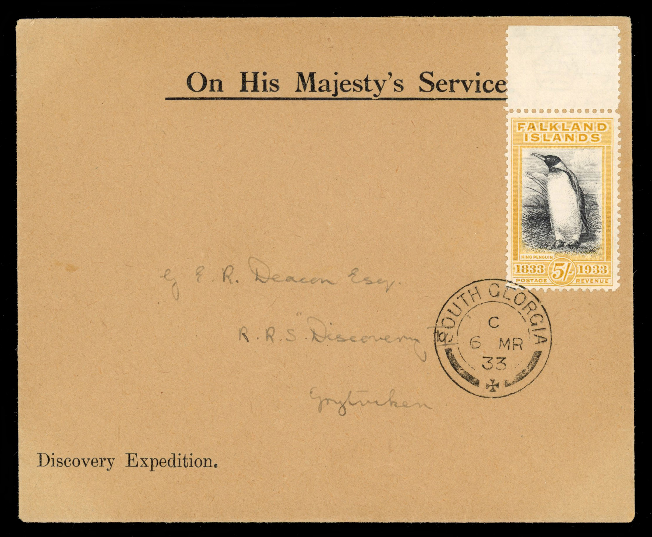 Dependencies South Georgia SG Z63 1933 Centenary 5/- cover
