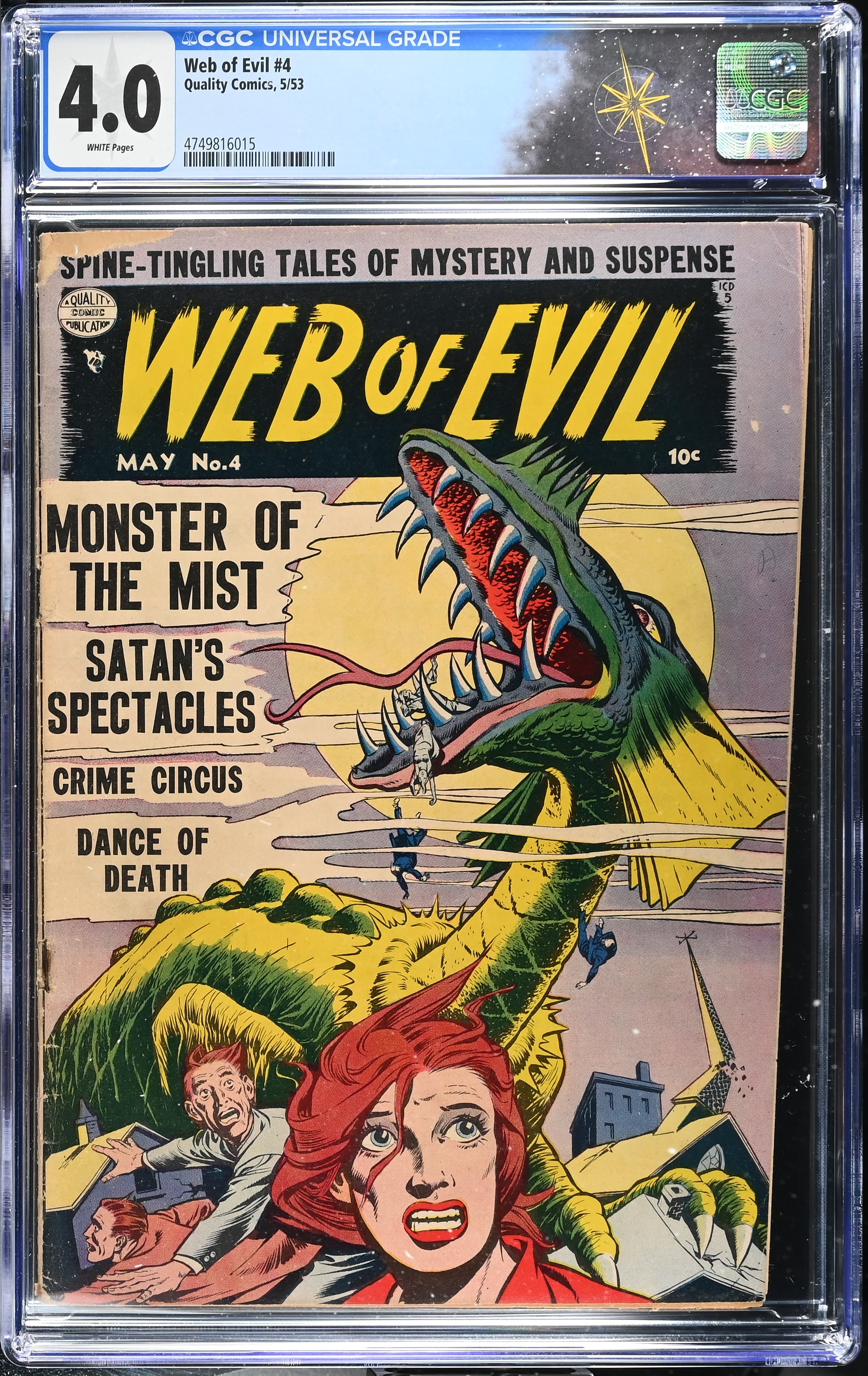 Web of Evil #4 CGC 4.0 Monster Cover by Jack Cole (Quality Comics, 1953) White Pages
