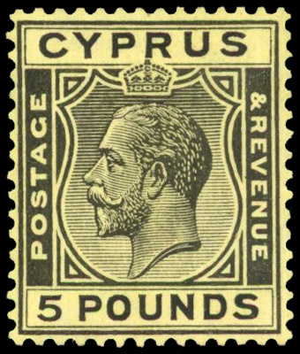 Cyprus SG 117a £5 black on yellow paper mint