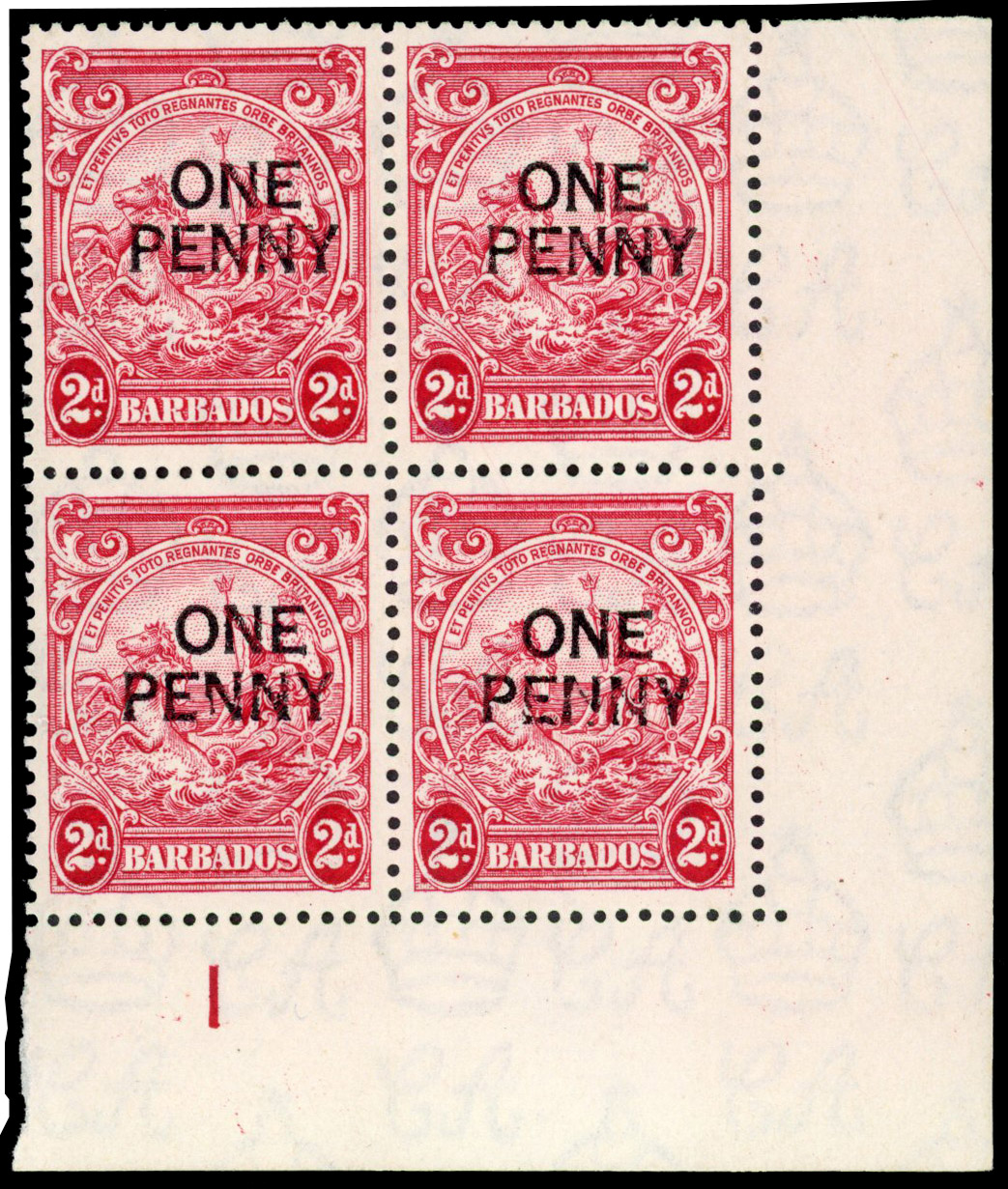 Barbados SG 264ea Plate block mint