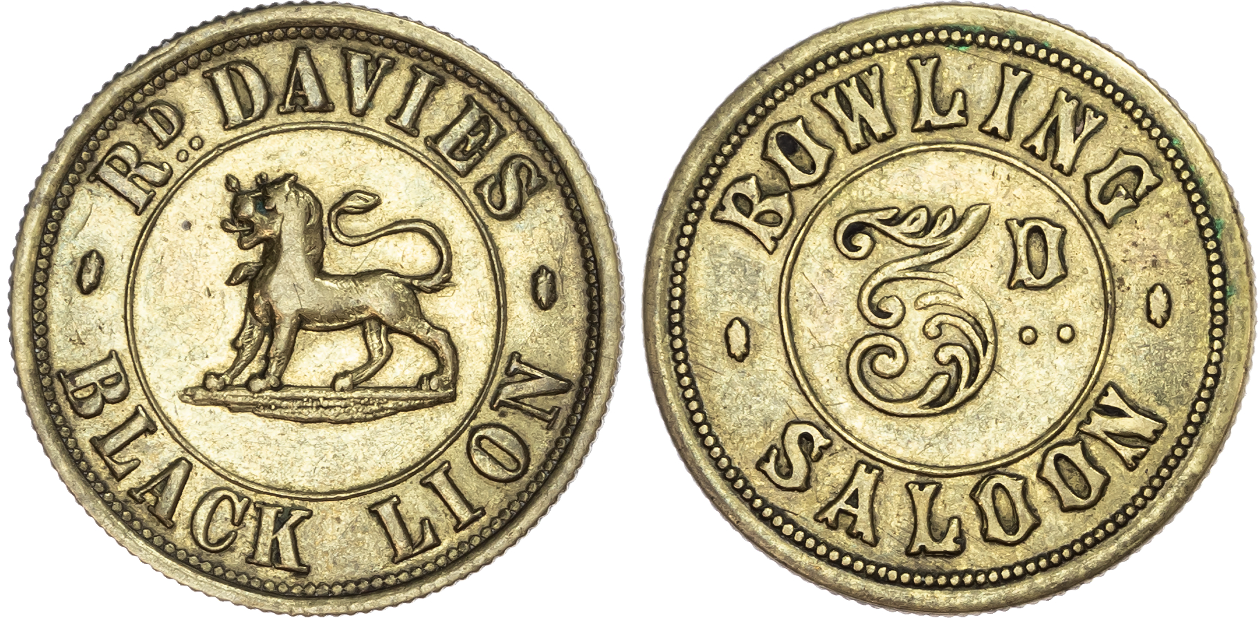 Wales, Cardiganshire. Aberystwyth, Black Lion, Richard Davies, brass threepence (Cox U1). 