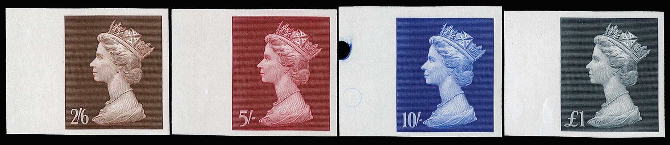 GB 1969 2s6d-£1 "Machin High Values" (Recess-printed). Superb unmounted o.g left hand marginal set of f… SG787/90var