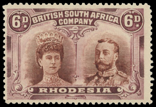 † 6d brown and purple SG 145, #6 tiara flaw mint