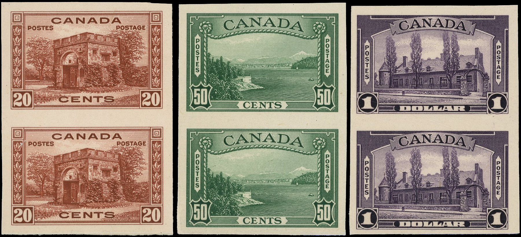Canada SG 363, 365-7 imperforate Proof pairs