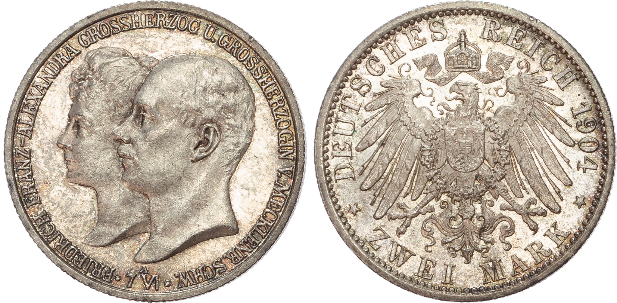 Germany, Mecklenburg-Schwerin, Friedrich Franz IV (1897-1918), Wedding, silver 2 Marks.