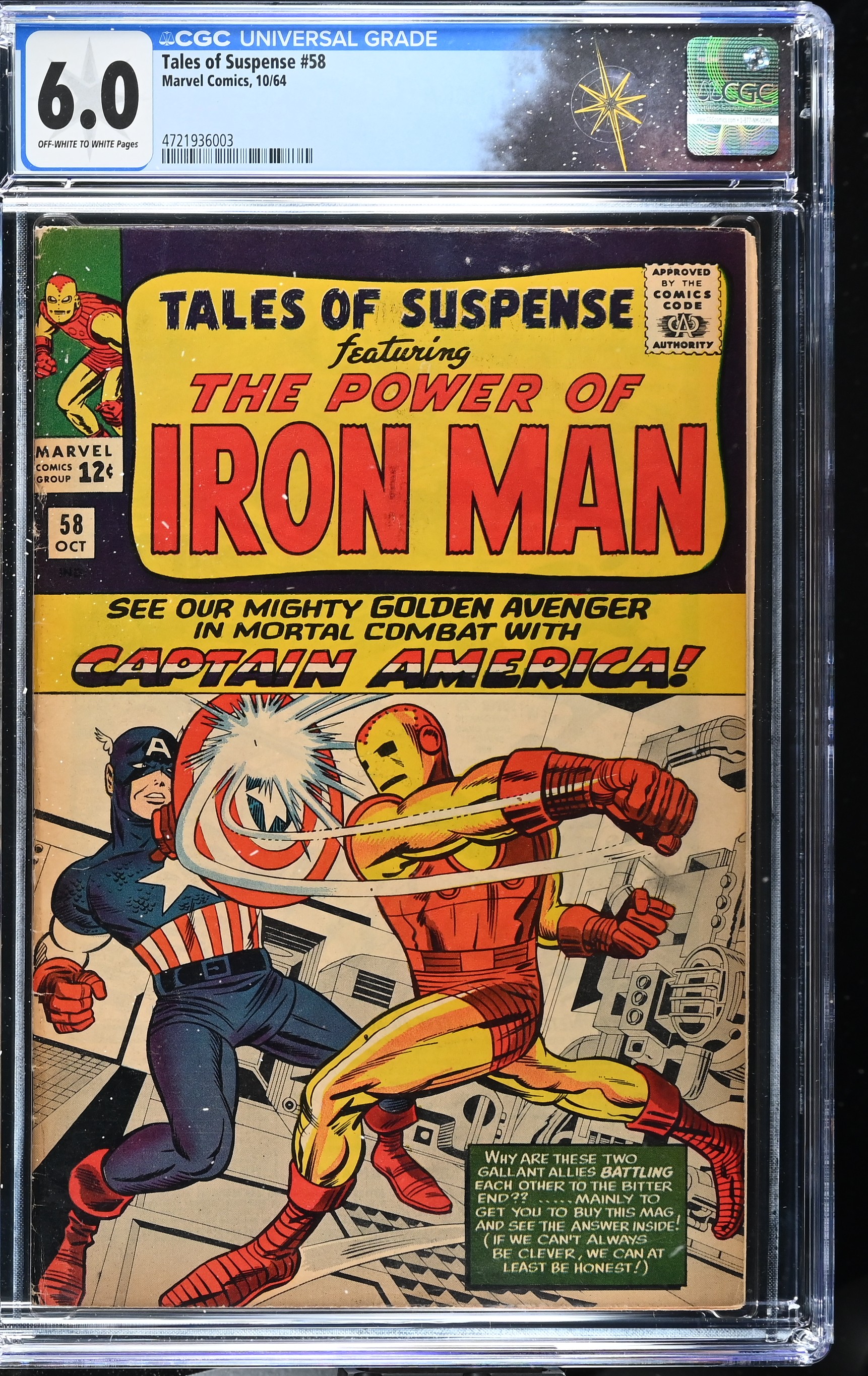 Tales of Suspense #58 CGC 6.0 Captain America vs. Iron Man & 2nd App. of Kraven (Marvel Comics, 1964) OffWhite to White Pages