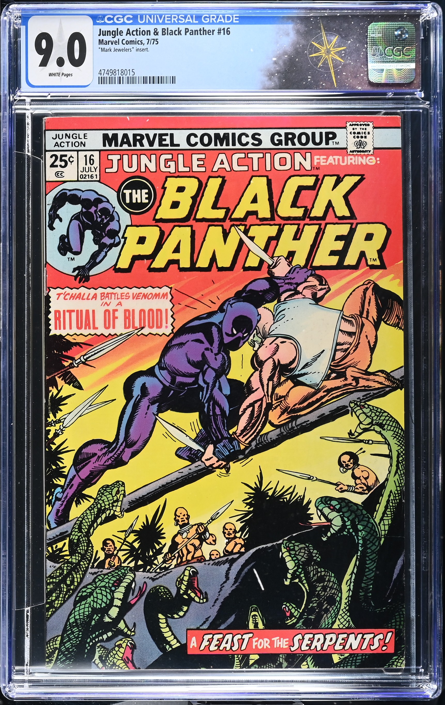 Jungle Action & Black Panther #16 CGC 9.0 "Mark Jewelers" Insert (Marvel Comics, 1975) White Pages