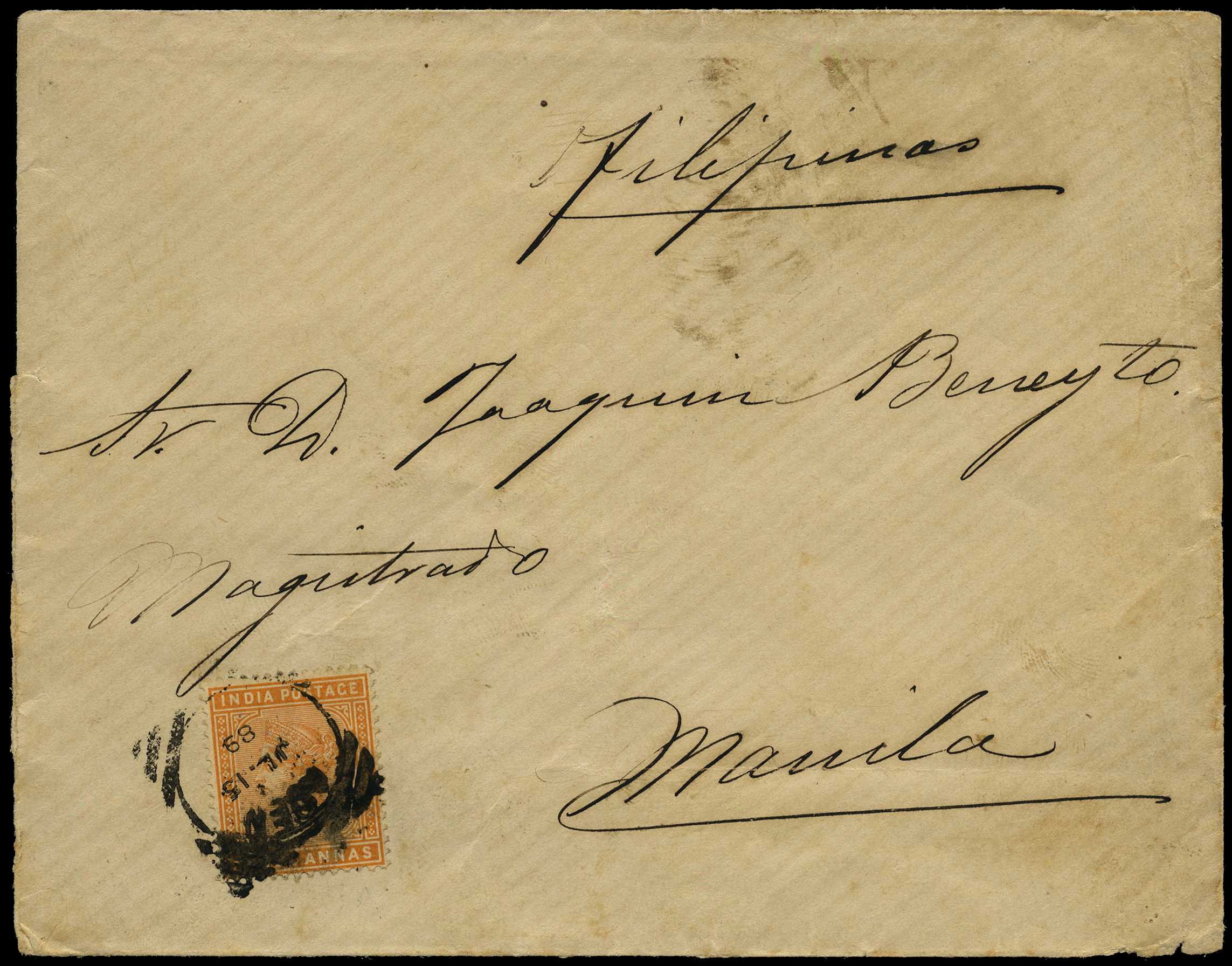 POSTAL HISTORY: 1889 3a India on cover to...