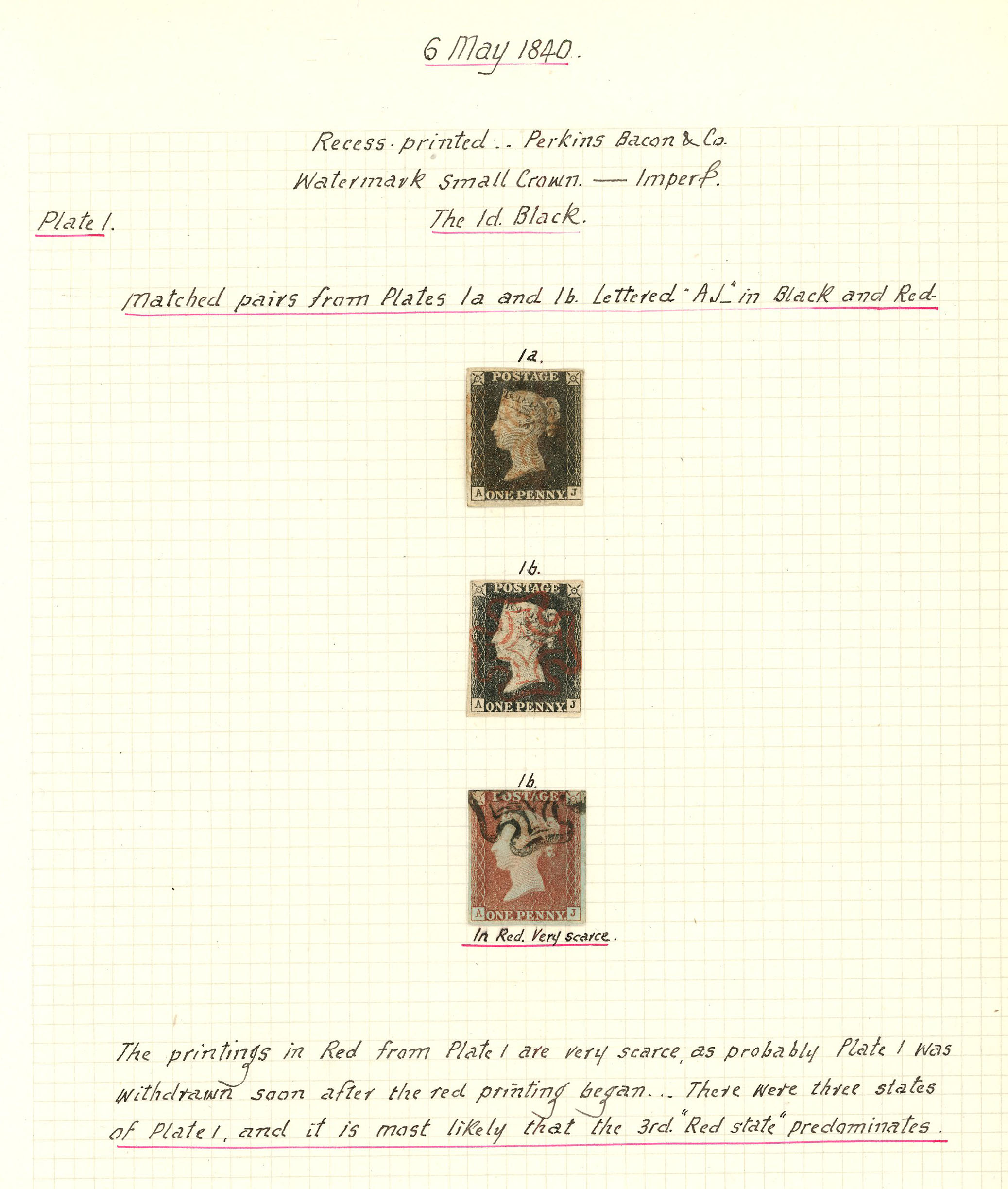 1840-41 matched trio from Plates 1a & 1b the latter with 1d red-brown from black plates all lettered...