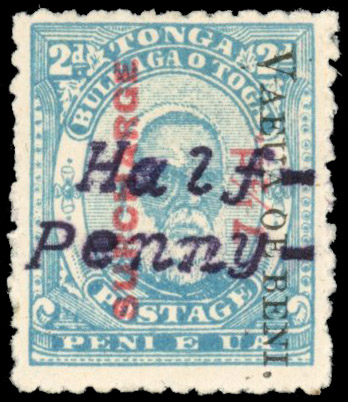 Tonga 1896 ½d on 7½d on 2d, perf 12 mint, SG 37Ap
