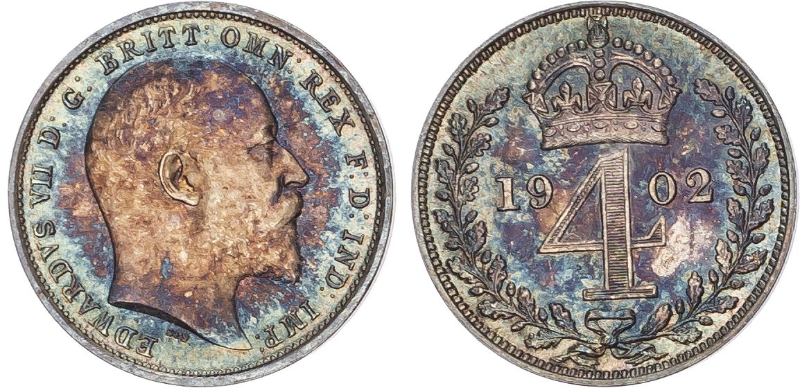 Edward VII (1901-1910) Maundy Set, 1902, Fourpence, Threepence, Twopence, Penny.