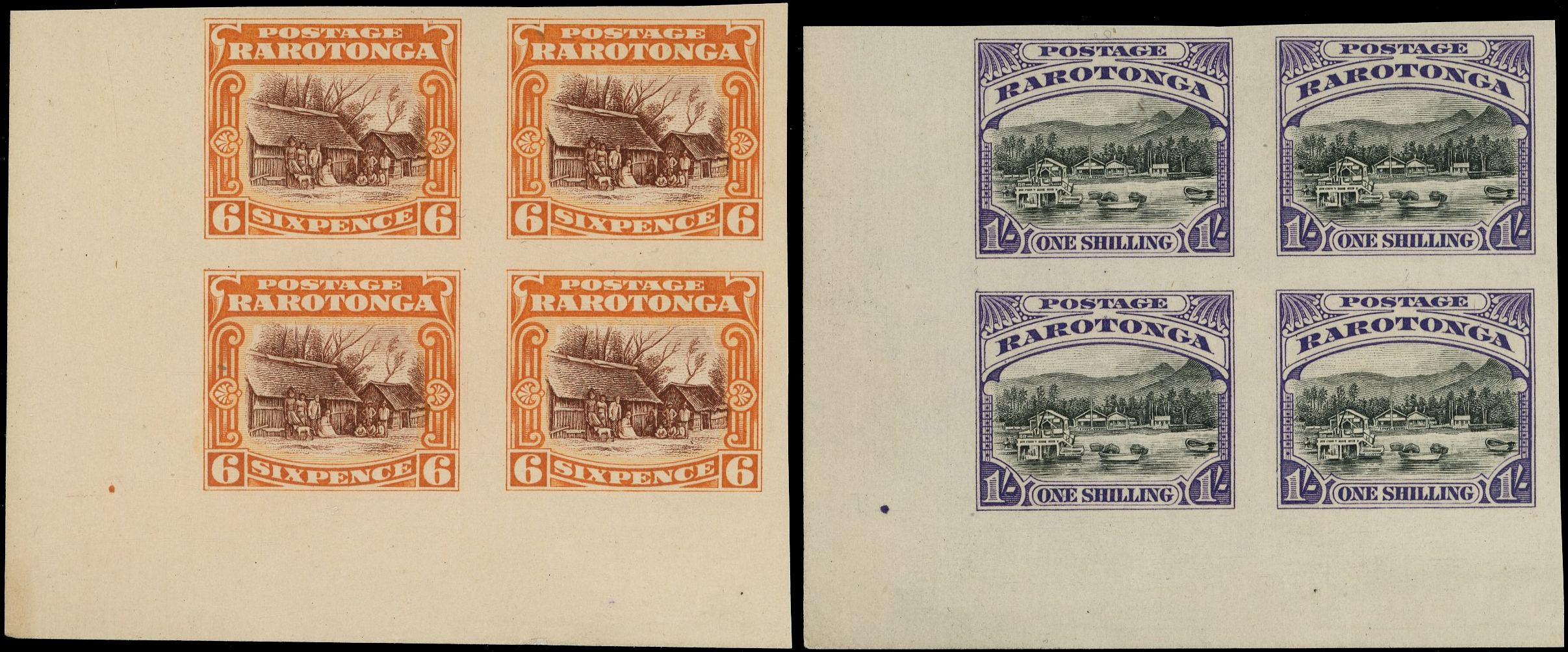 Cook Islands 1920 imperf plate proofs as blocks of four SG 70-75var