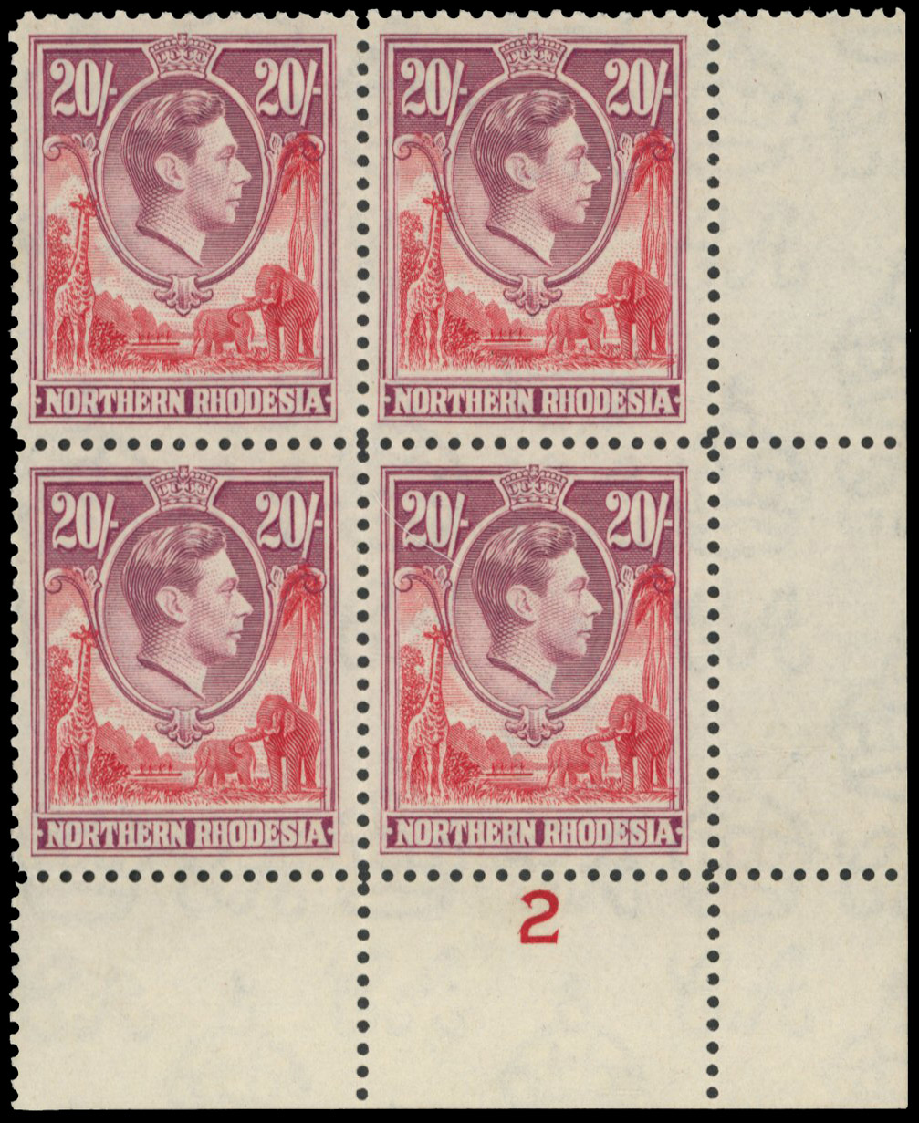 Northern Rhodesia SG 45 Plate block mint