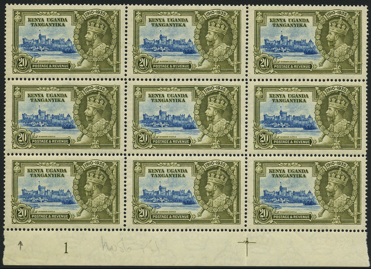 1935 20c light blue and olive-green'...