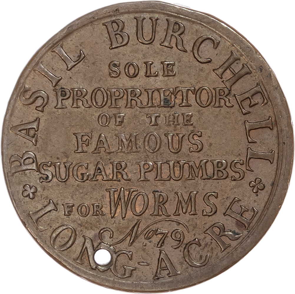 London - Longacre, Basil Burchell (medicine seller) Advertising Halfpenny undated