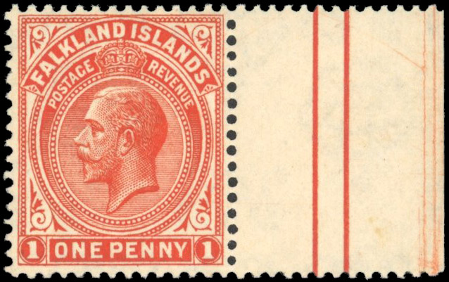 Falkland Is SG 74ay 1924 1d dull vermilion watermark inverted and reversed mint