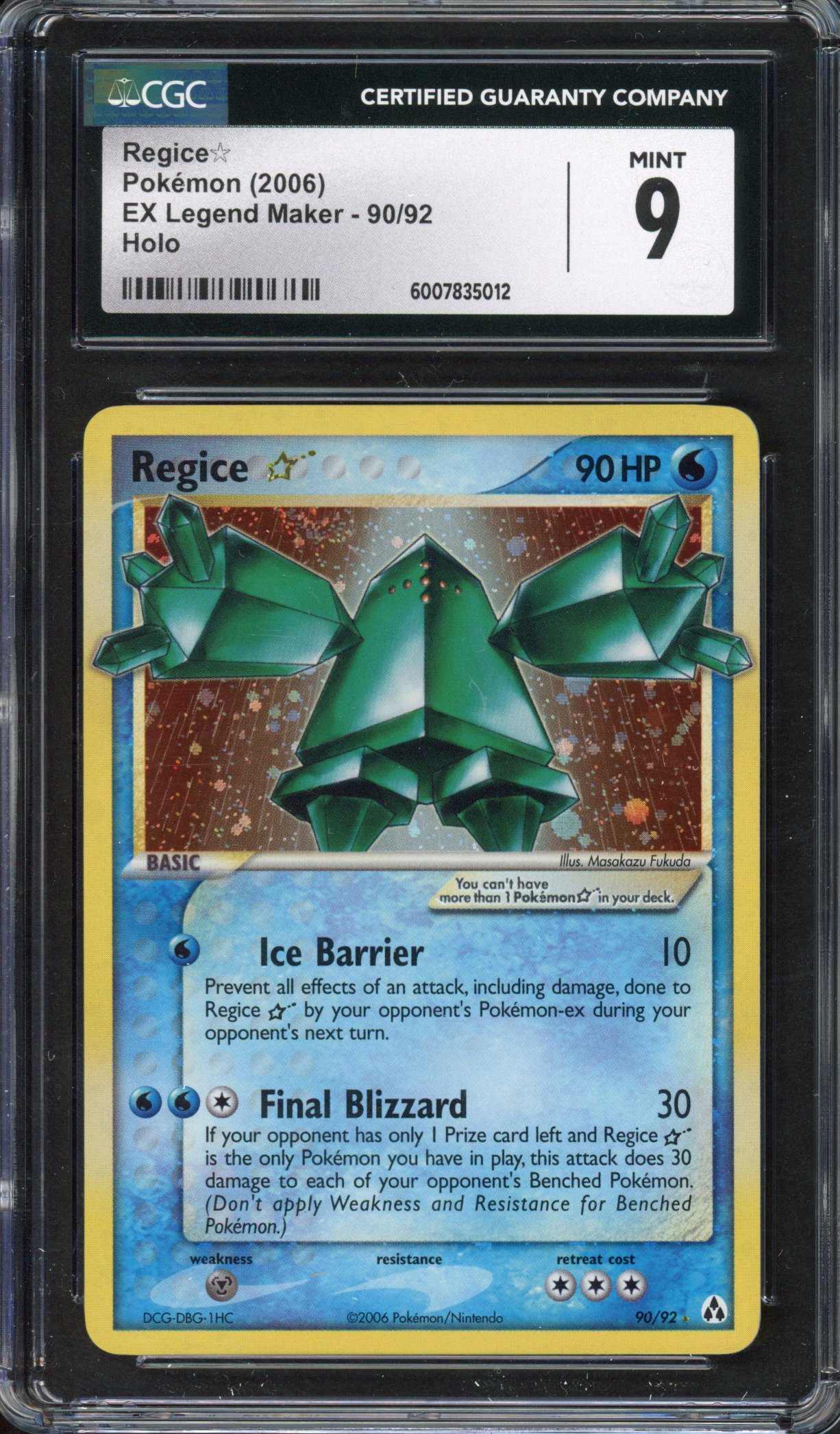 CGC 9 Regice ☆ Gold Star - EX Legend Maker 2006 - 90/92