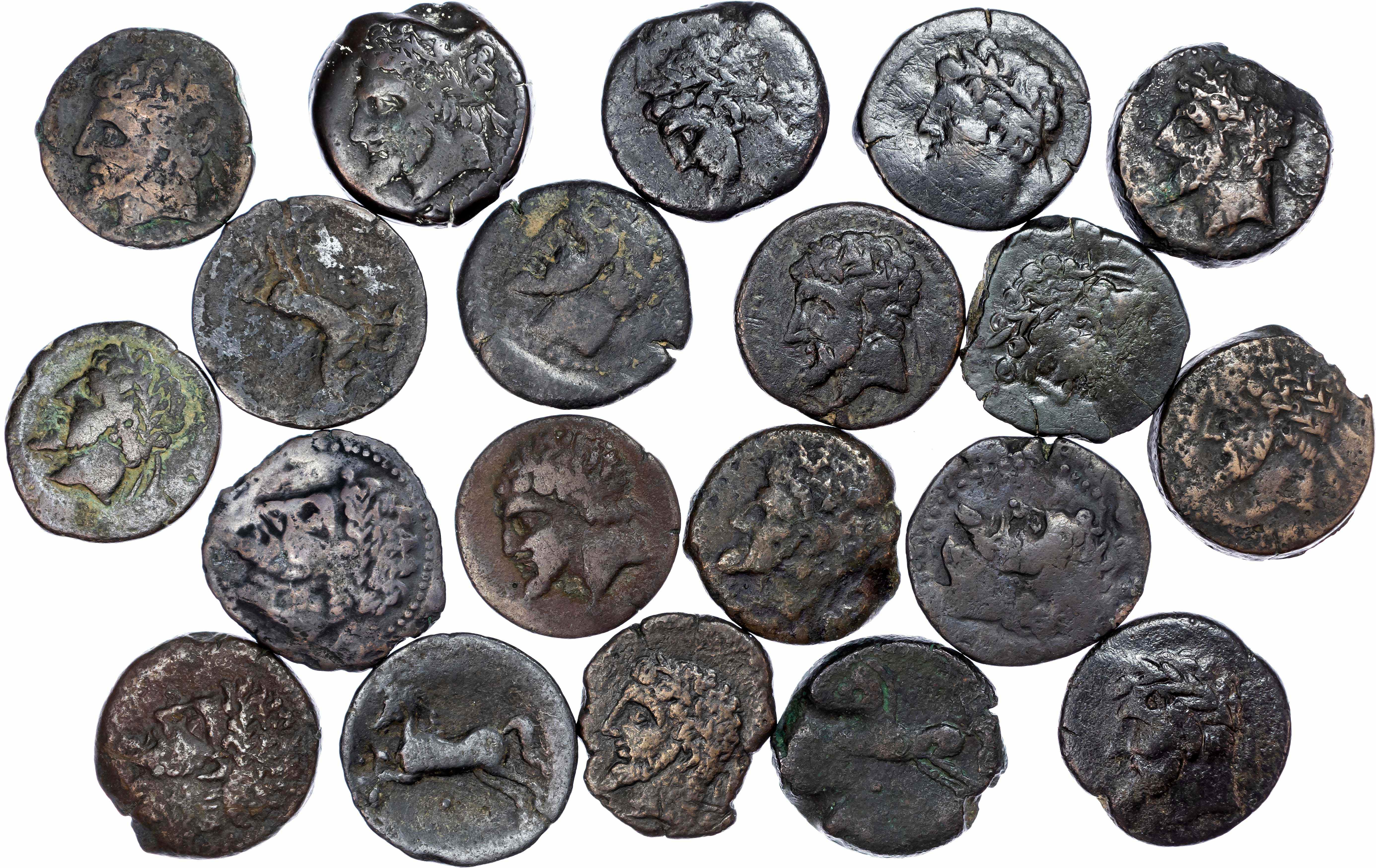 Numidia, Massinissa or Micipsa (c. 203-148 BC or 148-118 BC) Group Lot of 20 AE Units, varying
weights.
