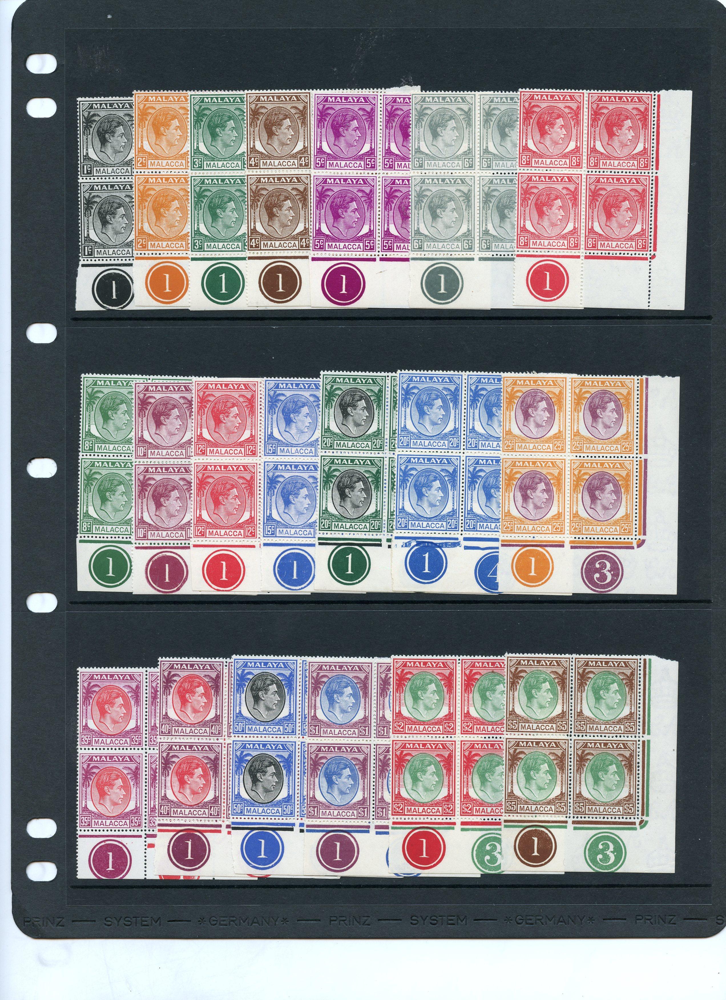 Malacca SG 3-17 Plate blocks...