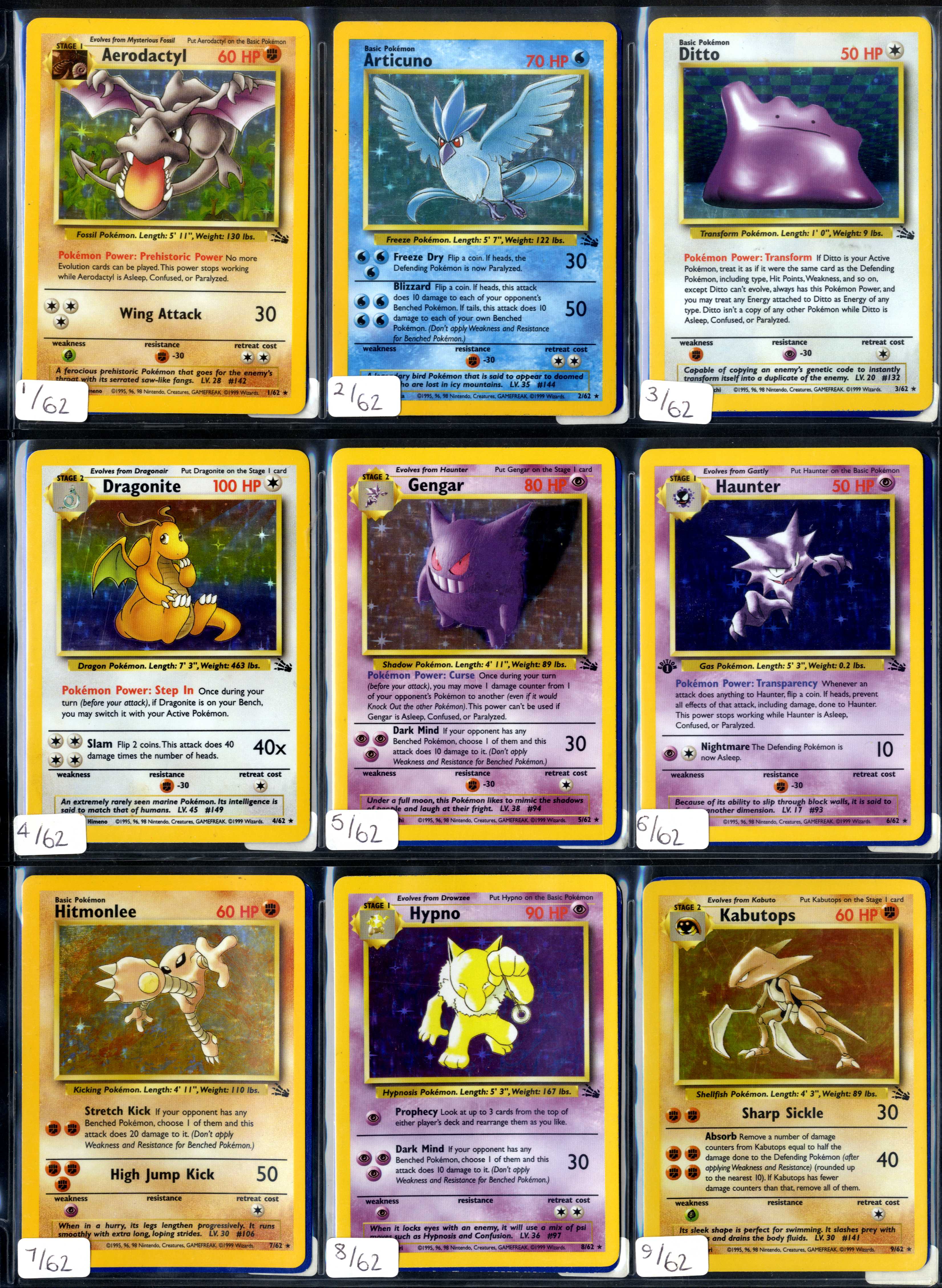 Pokémon TCG - Fossil 1st Ed/Unlimited - Complete Set 62/62