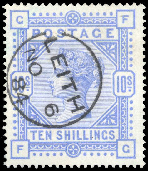GB SG 177 1884 10s ultramarine on blued paper used