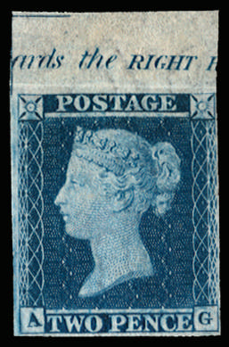 Great Britain 1855 2d Blue Pl.5. Superb unused imperforate top marginal imprimatur lettered AG. Very rare, one of …