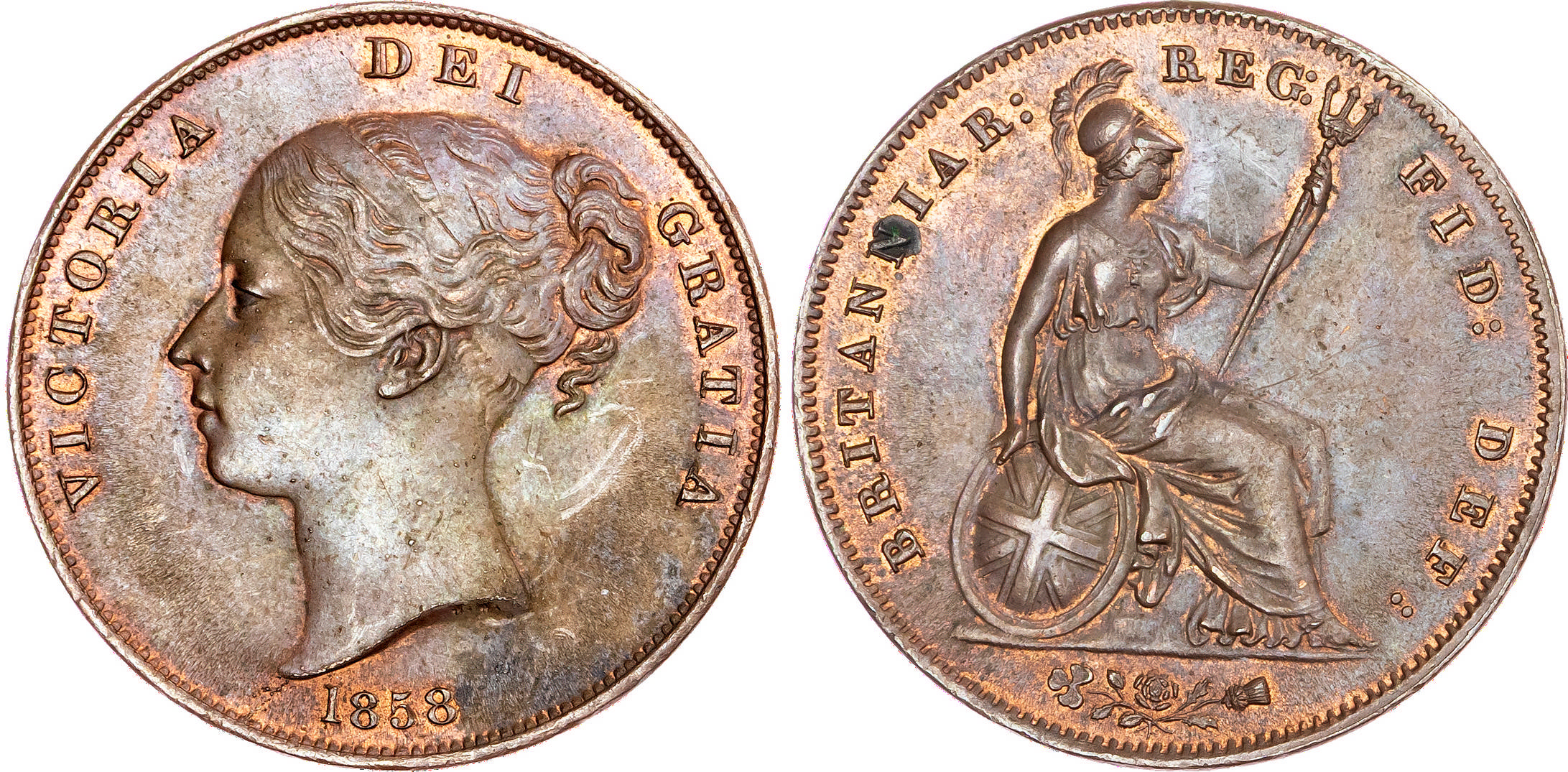 Victoria (1837-1901), AE Penny, 1858 OT DEF—:.