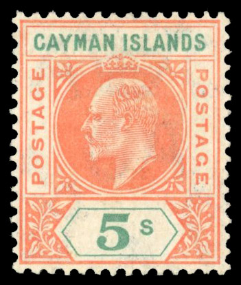 Cayman Islands 1907 5s dented frame mint
