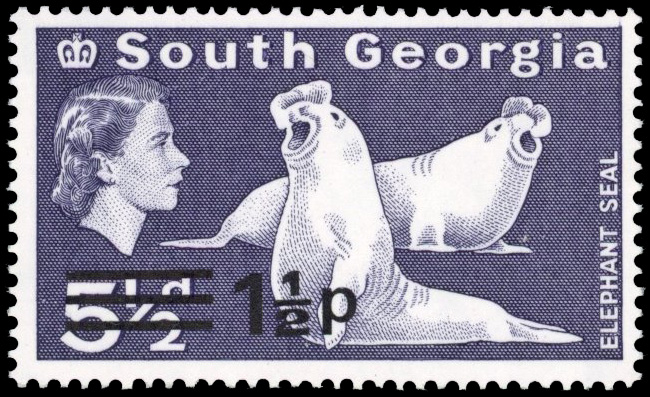 Falkland Islands Dependencies SG 55w 1977 1½p on 5½d watermark Crown to right of CA mint