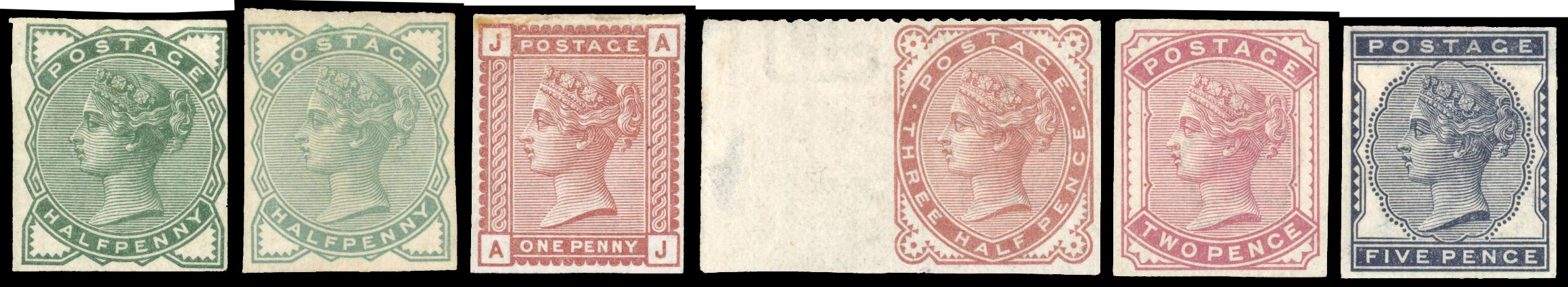 1880 ½d-5d “Provisional” issue. Set of six imperforate imprimaturs 