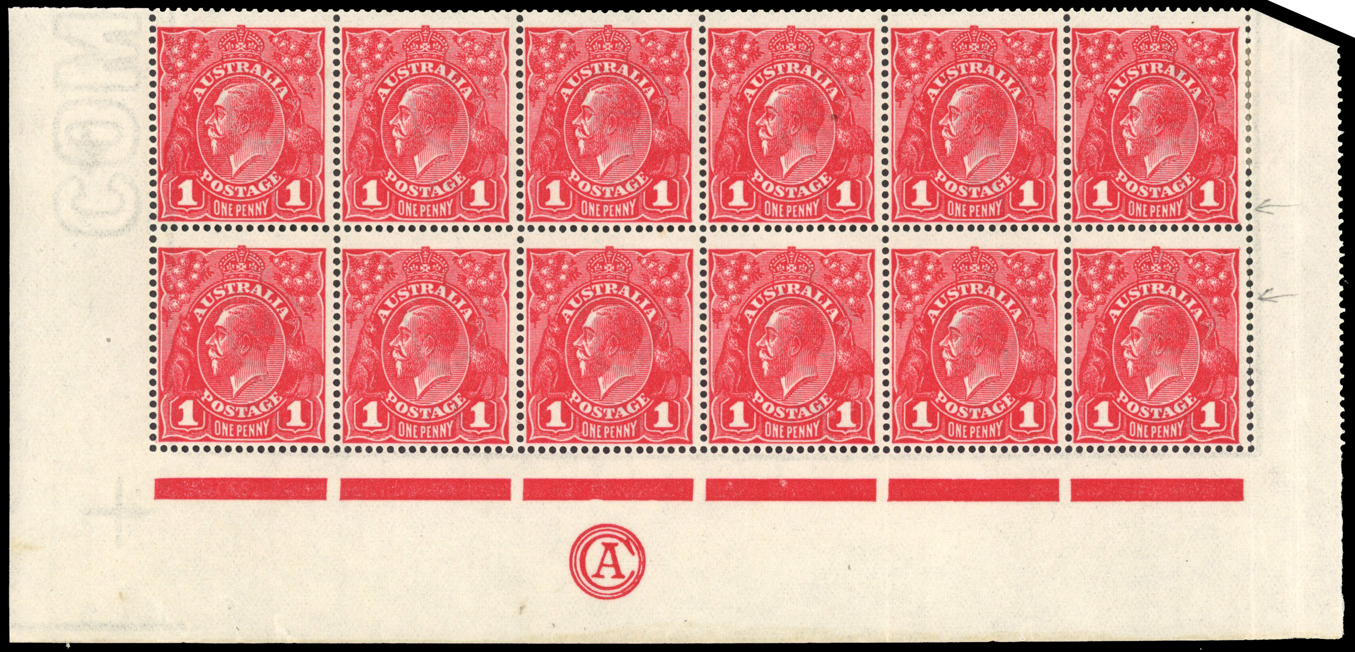 Australia KGV Head 1916-18 1d red on rough unsurfaced paper specialised mint group. 