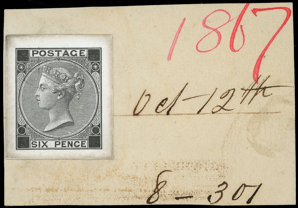 1869 6d Die proof. Very fine cut to size...