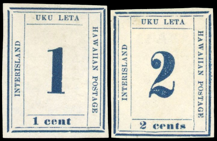 Hawaii Scott 25 & 26 1c dark blue and 2c dark blue unsued