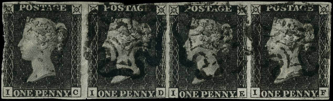 1840 1d black Plate 6 (IC-IF) strip of...