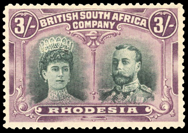 Rhodesia 1910-13 3s green and violet perf 14