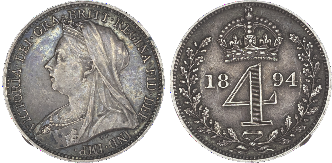 Victoria (1837-1901), Maundy set, 1894, Four, Three, Two and One Penny, each with old head bust left, T.B below truncation