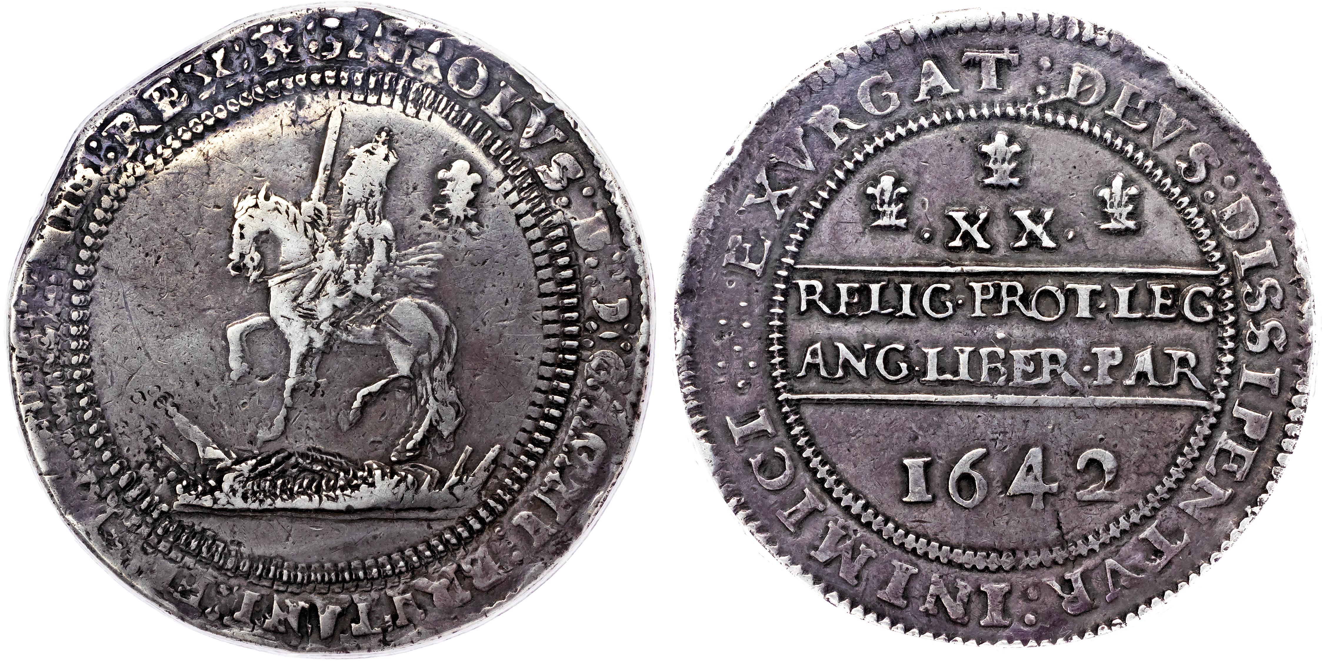 Charles I (1625-1649), AR Pound, 1642, Civil War Issue, Oxford mint, mm. plume. PCGS VF25 (Highest Graded)