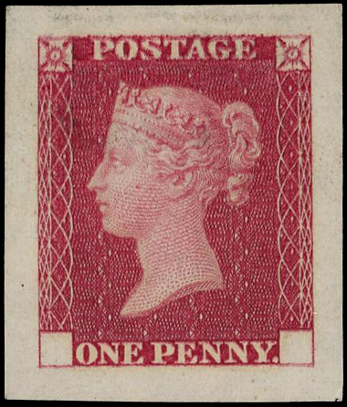 1871 1d Ormond Hill Die Proof (Die II, retouched Die). Printed in deep carmine