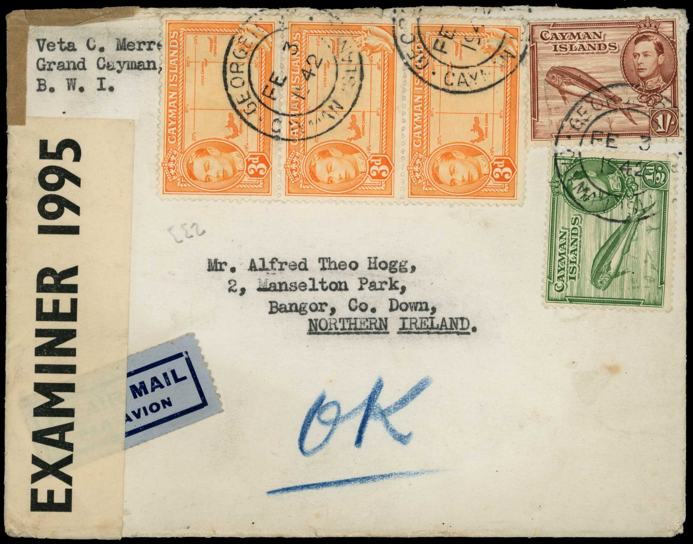 1942 Airmail cover to Northern Ireland...
