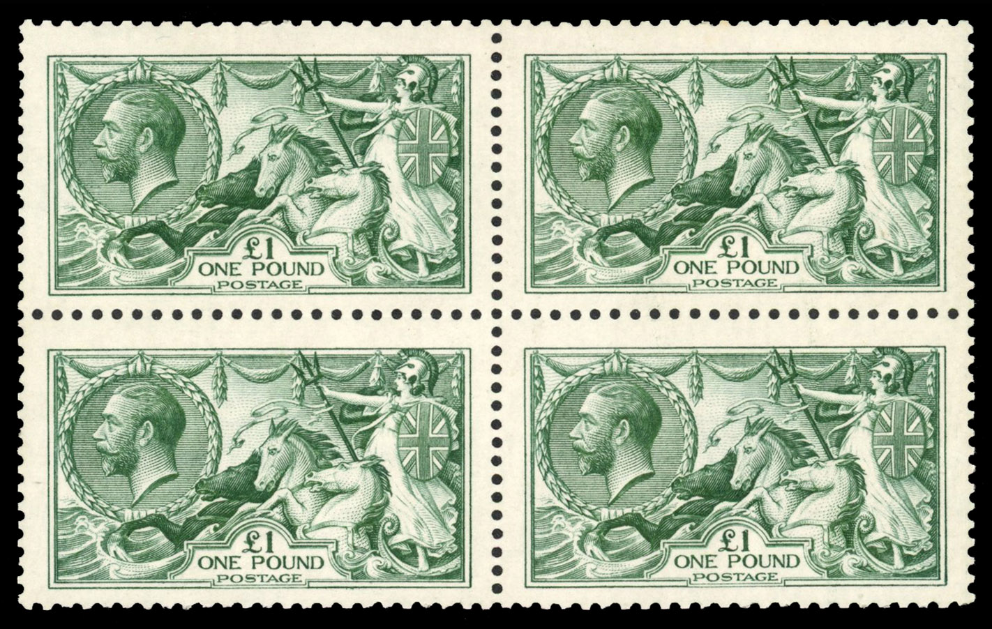 SG 404 1913 Waterlow £1 dull blue-green block mint
